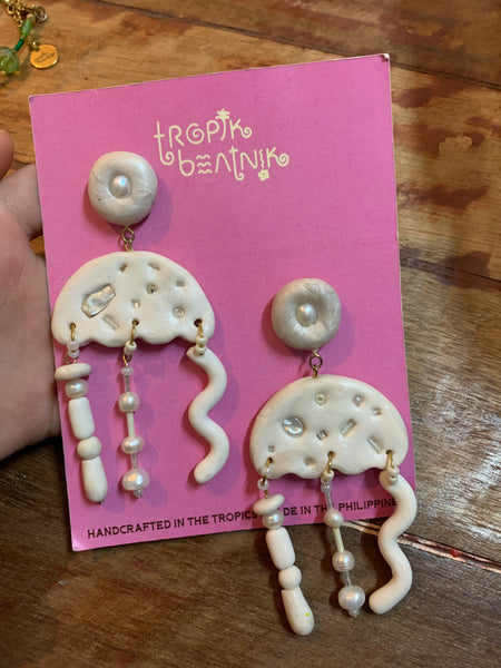 white jellyfish earrings