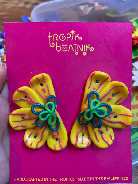 big yellow flower stud earrings