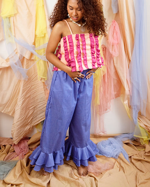 Alon Ruffle Trousers in Denim
