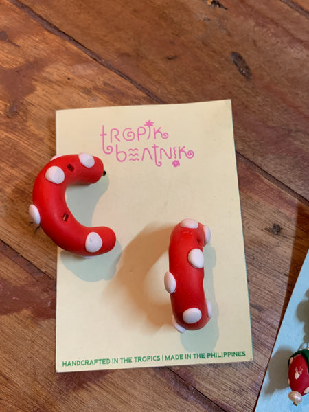 red polka hoop earring