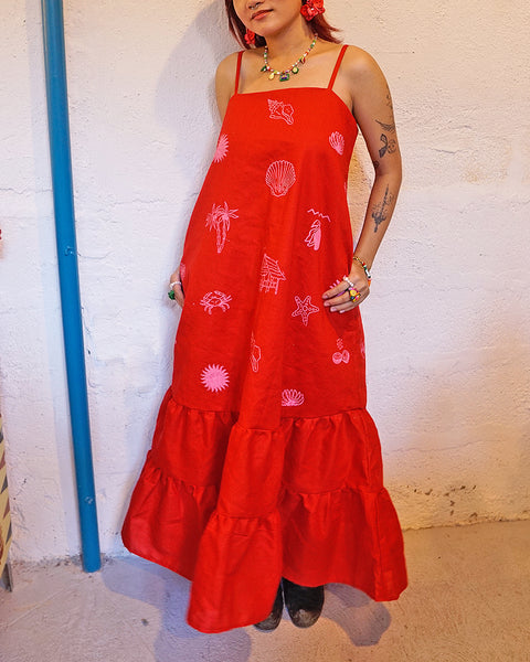 Twirl Ruffle Dress in Crimson Paraiso