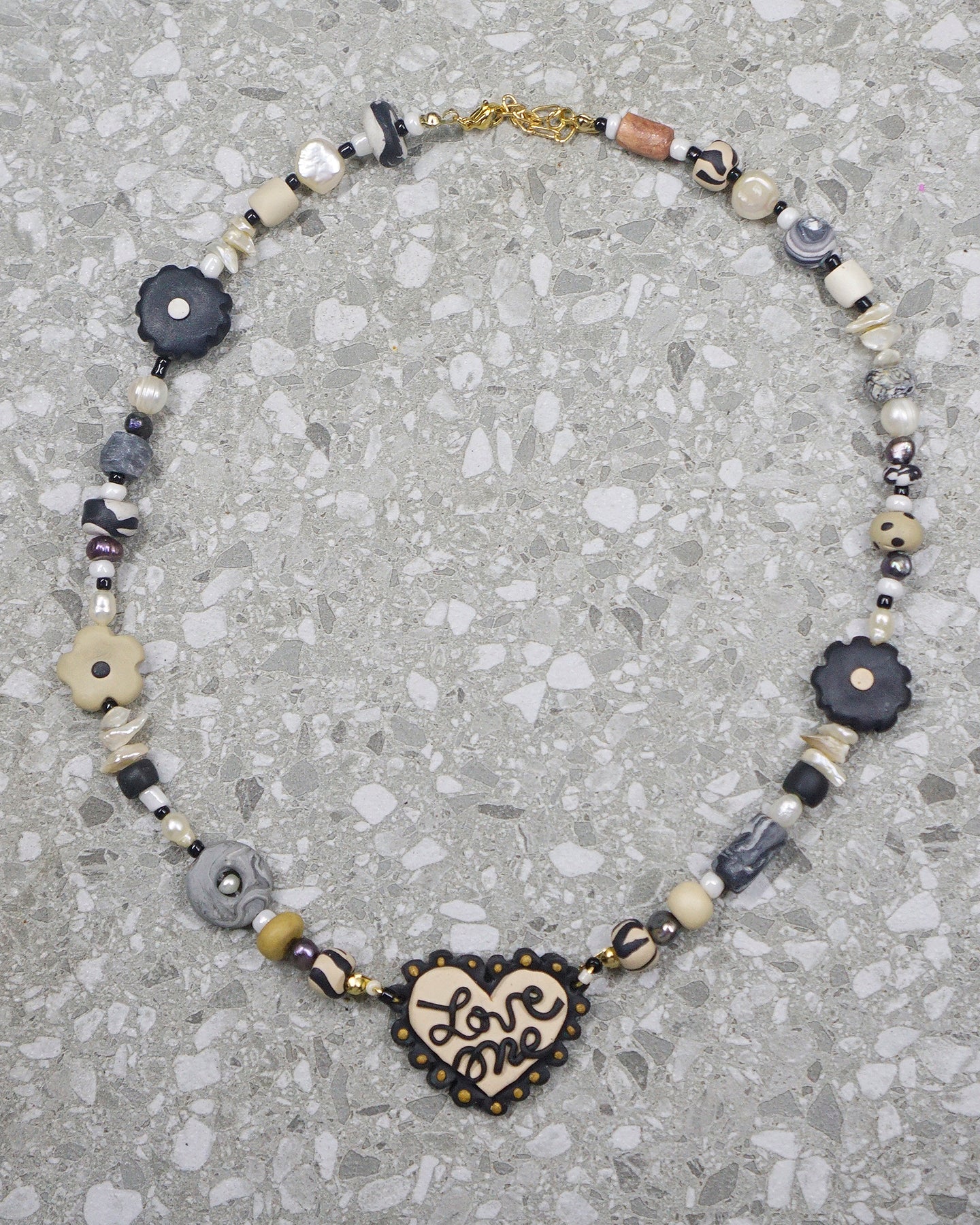 Love Me Necklace in Ebony and Beige